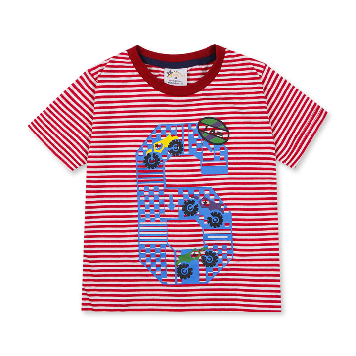 SUNSHINE KIDS SHORT & SHIRT PRINTED 6 RED STRIPES XL 4-5Y