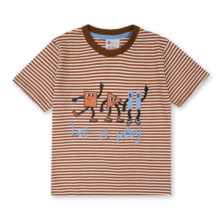 SUNSHINE SHORT & SHIRT STRIPES SHAPES BROWN(XL) 4-5Y