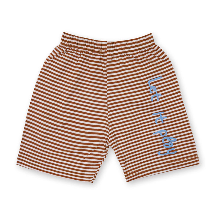 SUNSHINE SHORT & SHIRT STRIPES SHAPES BROWN(XL) 4-5Y