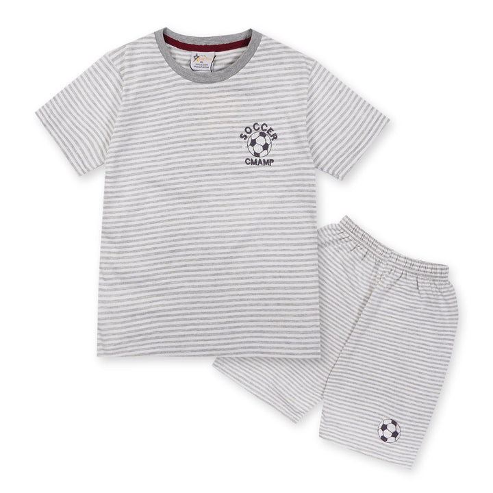 SUNSHINE SHORT & SHIRT STRIPES GREY FOOTBALL (XL) 4-5Y