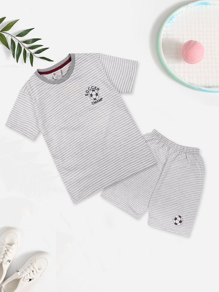 SUNSHINE SHORT & SHIRT STRIPES GREY FOOTBALL (XL) 4-5Y