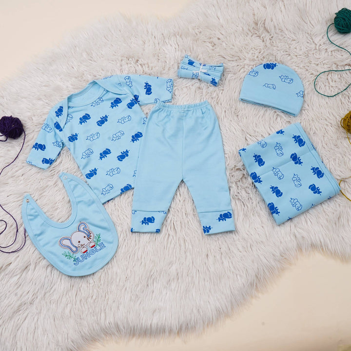 SUNSHINE BABY GIFT SET PACK OF 9 ELEPHANT JUNGLE SKY BLUE NB