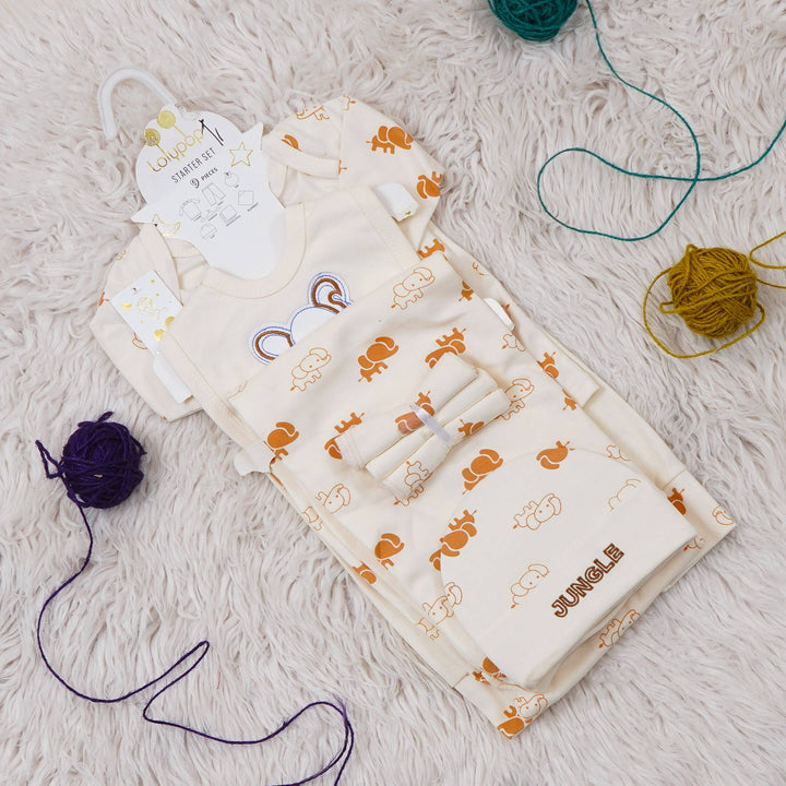 SUNSHINE BABY GIFT SET PACK OF 9 ELEPHANT JUNGLE OFF-WHTIE NB