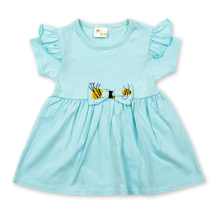 SUNSHINE GIRLS FROCK & PAJAMA SET HONEY BEE SKY BLUE 12-18 M