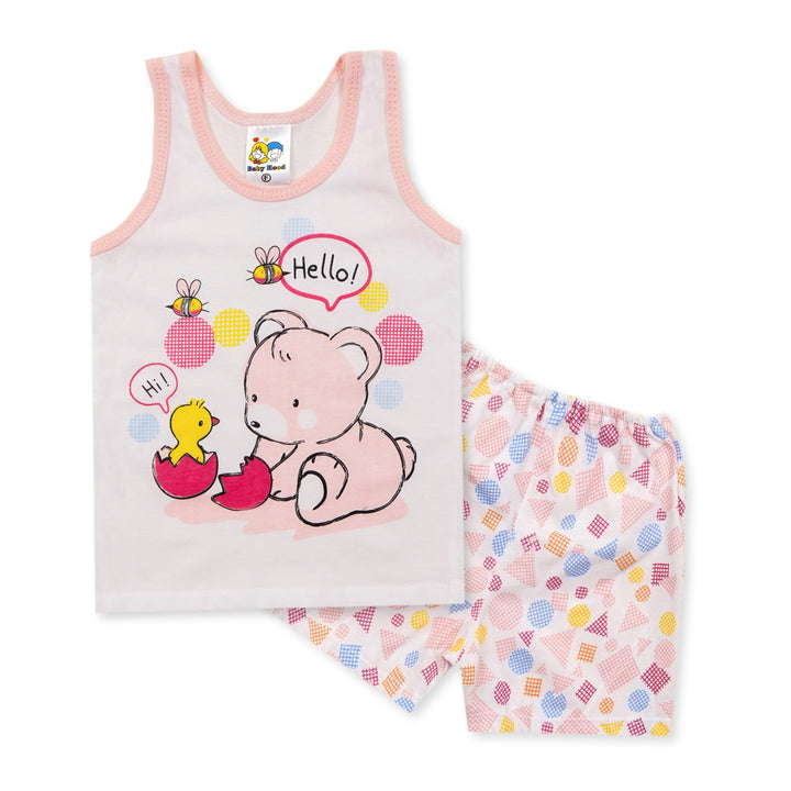 SUNSHINE BABY SHORT AND SANDO SET BEAR & CHICKEN PINK 6-12 M