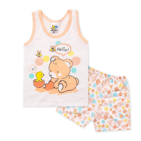 SUNSHINE BABY SHORT AND SANDO SET BEAR & CHICKEN ORANGE 6-12 M