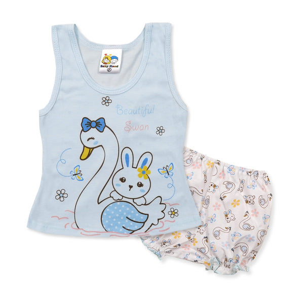 SUNSHINE BABY SHORT AND SANDO SET SWAN SKY BLUE 6-12 M