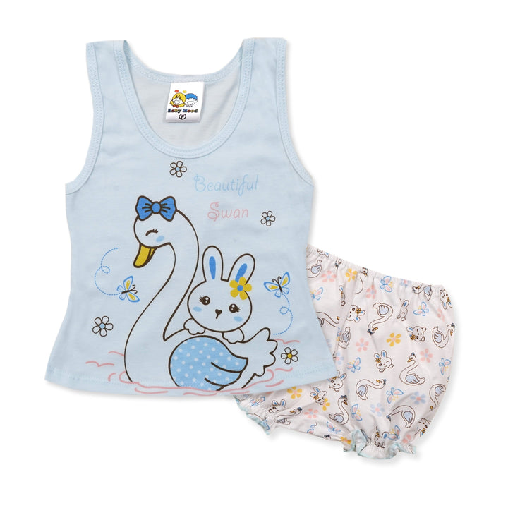 SUNSHINE BABY SHORT AND SANDO SET SWAN SKY BLUE 6-12 M