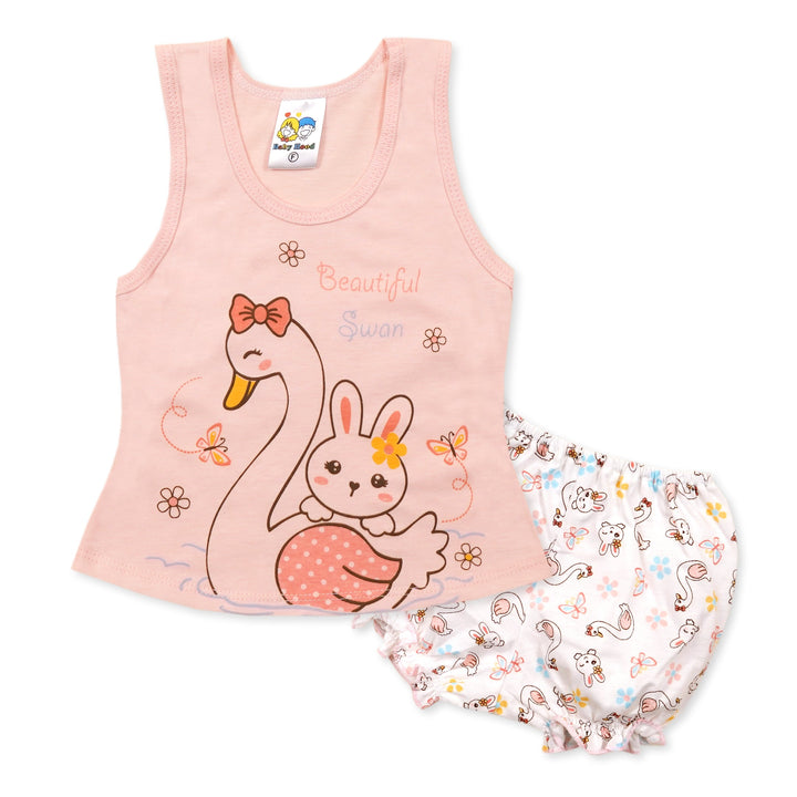 SUNSHINE BABY SHORT AND SANDO SET SWAN PINK 6-12 M