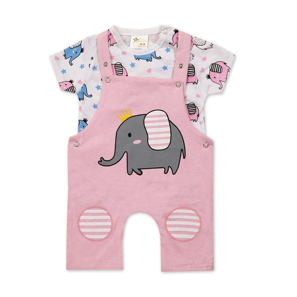 SUNSHINE BABY DUNGAREE ELEPHANT BABY PINK 12-18M