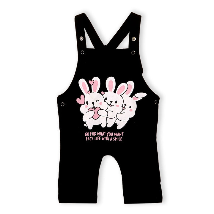 SUNSHINE DUNGAREE HALF SLEEVE 3 RABBITS BLACK 12-18M