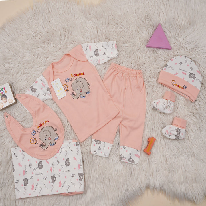 SUNSHINE BABY GIFT SET 7 PCS BLOONS & ELEPHANT PINK