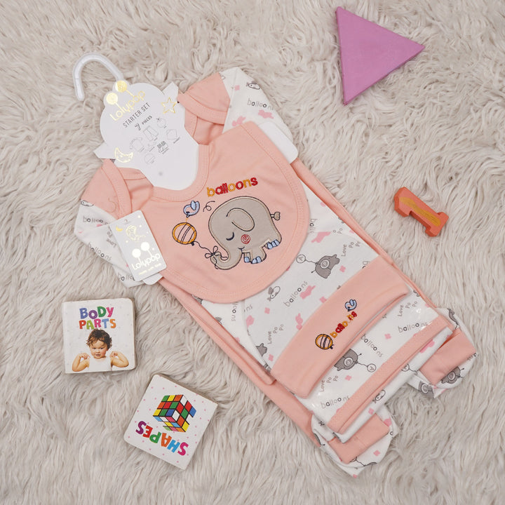 SUNSHINE BABY GIFT SET 7 PCS BLOONS & ELEPHANT PINK