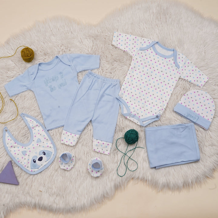 SUNSHINE BABY GIFT SET 8 PCS BEAR WITH POLKA DOTS BLUE