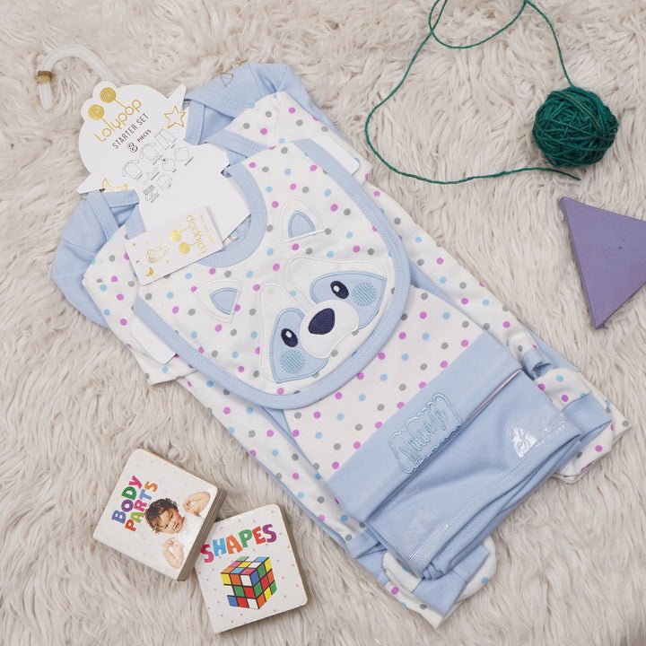 SUNSHINE BABY GIFT SET 8 PCS BEAR WITH POLKA DOTS BLUE