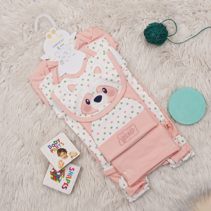 SUNSHINE BABY GIFT SET 8 PCS BEAR WITH POLKA DOTS PEACH