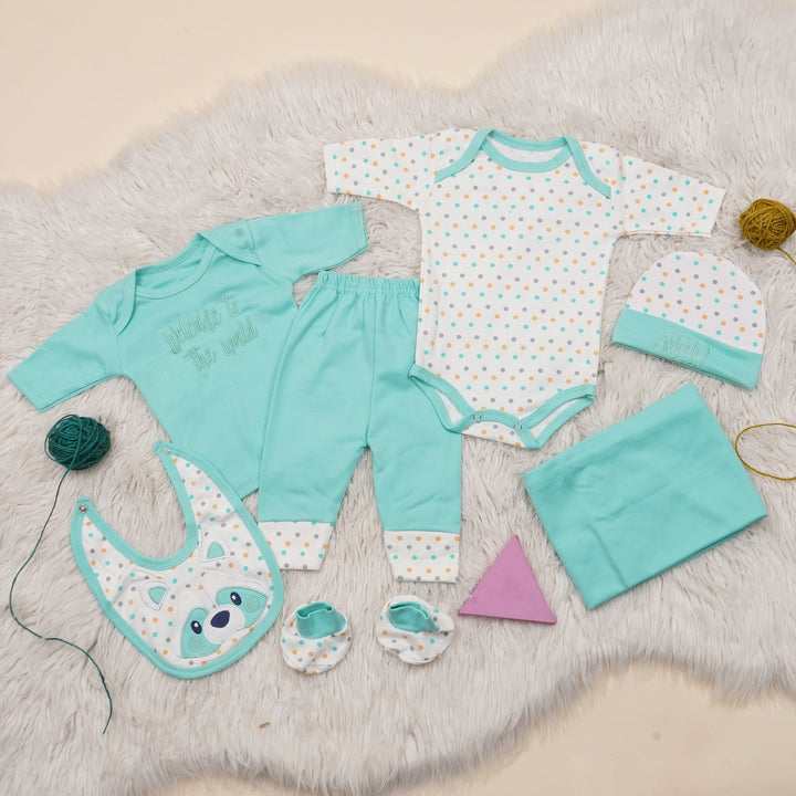 SUNSHINE BABY GIFT SET 8 PCS BEAR WITH POLKA DOTS SEA GREEN