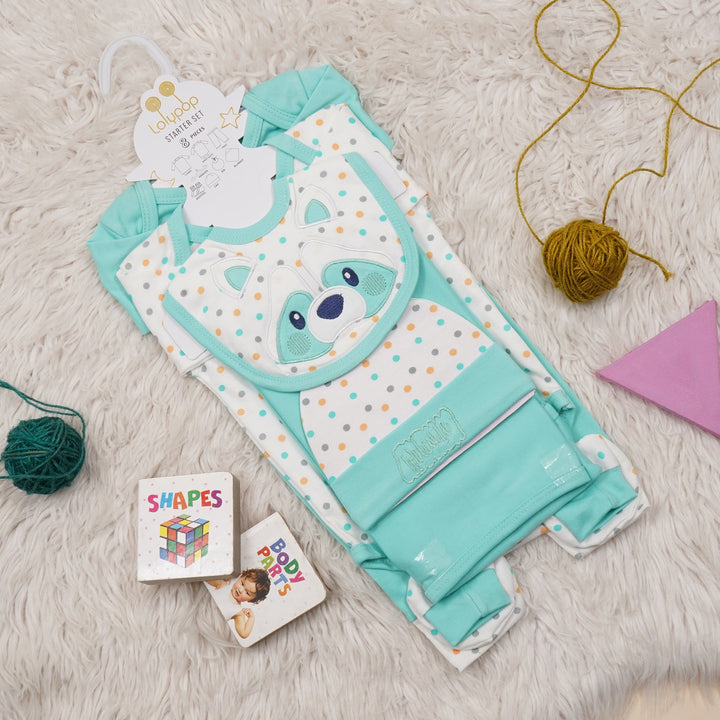 SUNSHINE BABY GIFT SET 8 PCS BEAR WITH POLKA DOTS SEA GREEN