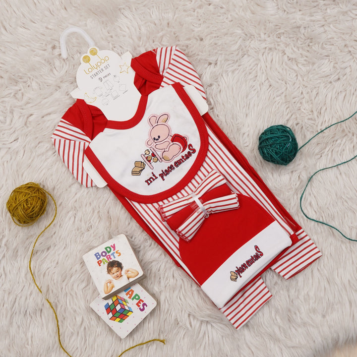 SUNSHINE BABY GIFT SET 9 PCS RABBIT RED STRIPES