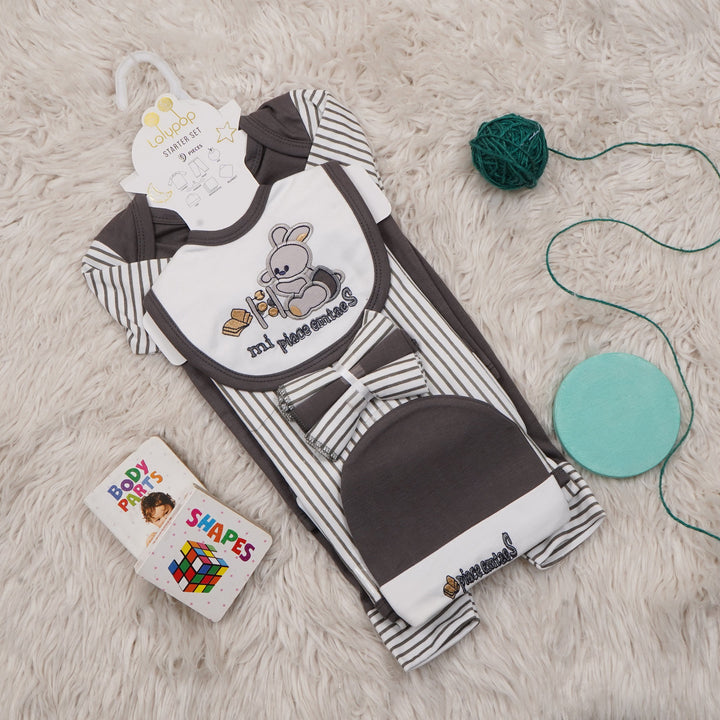 SUNSHINE BABY GIFT SET 9 PCS RABBIT GREY STRIPES