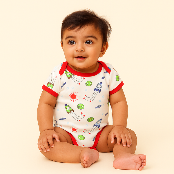 Baby Bodysuit Moon & Rocket Red - Sunshine