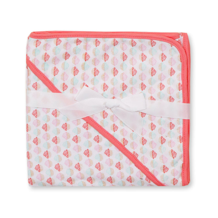 BABY HOODED WRAPPING SHEET PRINTED ICE CREAM PINK - SUNSHINE