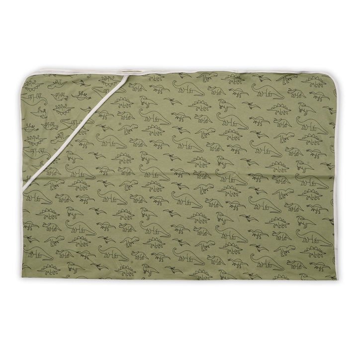 BABY HOODED WRAPPING SHEET PRINTED DINO OLIVE GREEN - SUNSHINE