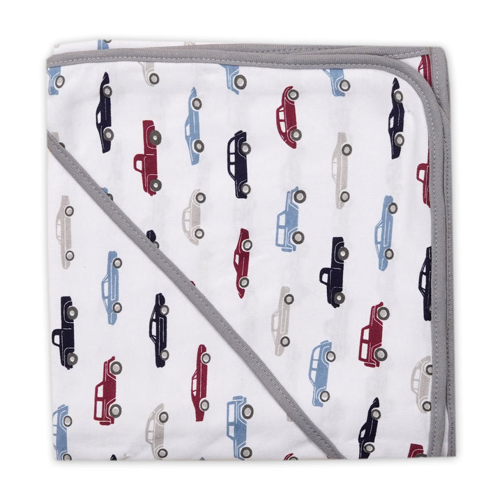 BABY HOODED WRAPPING SHEET PRINTED MULTI CARS - SUNSHINE