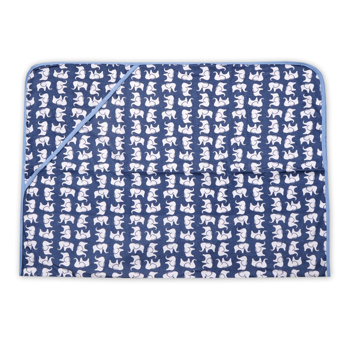 BABY HOODED WRAPPING SHEET PRINTED ELEPHANT BLUE  - SUNSHINE