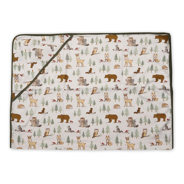 BABY HOODED WRAPPING SHEET PRINTED ANIMALS WHITE   - SUNSHINE