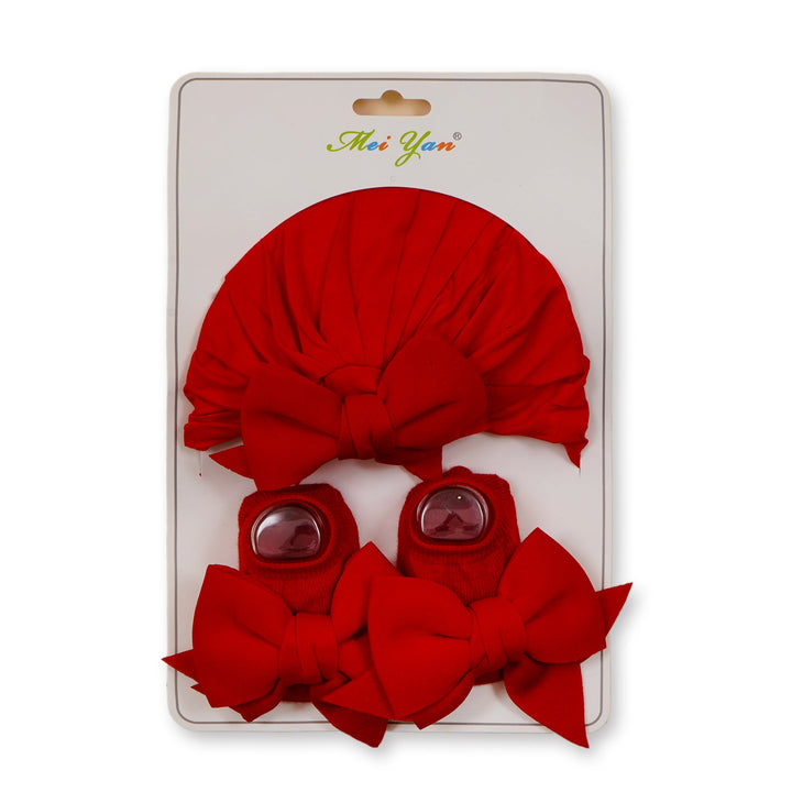 SUNSHINE GIRLS GIFT SET PACK OF 2 TURBAN CAP & BOOTIE RED