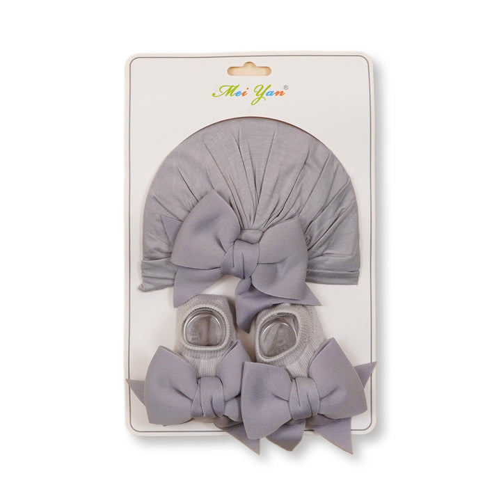 SUNSHINE GIRLS GIFT SET PACK OF 2 TURBAN CAP & BOOTIE GREY