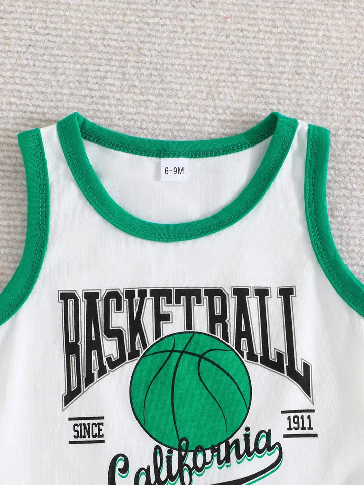 MINI CHARM KIDS SHORT & SANDO BASKETBALL GREEN 4Y