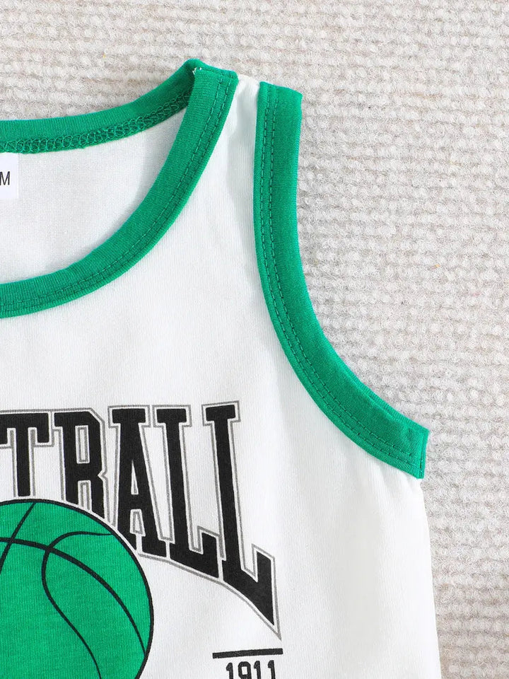 MINI CHARM KIDS SHORT & SANDO BASKETBALL GREEN 4Y