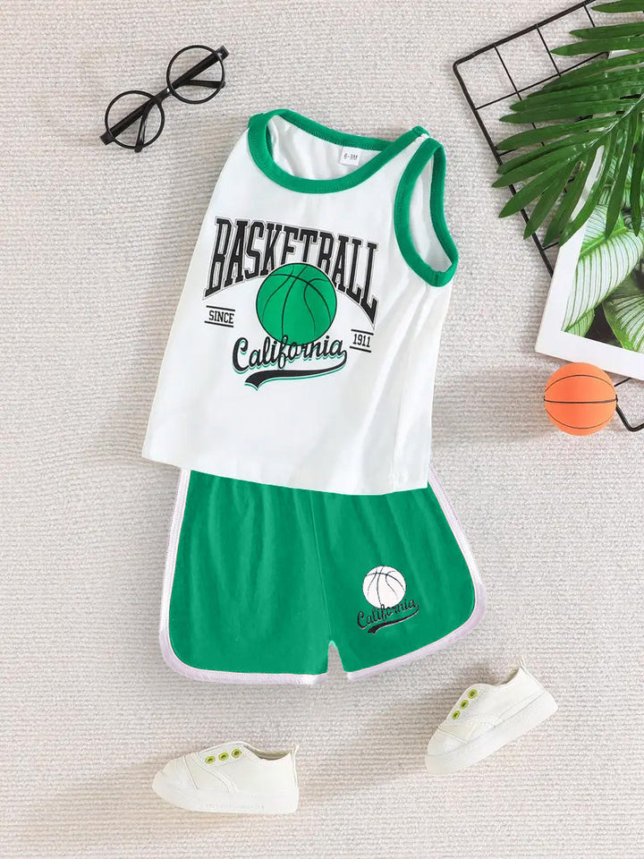 MINI CHARM KIDS SHORT & SANDO BASKETBALL GREEN 4Y