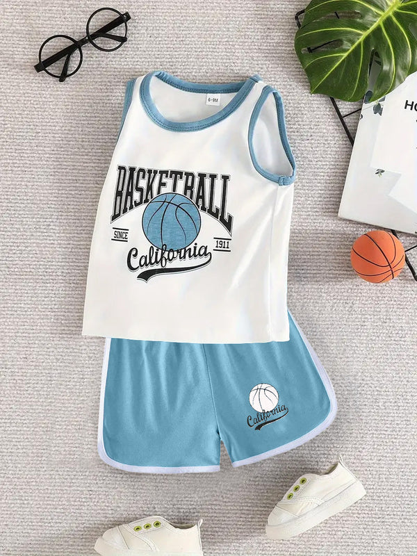 MINI CHARM KIDS SHORT & SANDO BASKETBALL PASTEL GREY 4Y