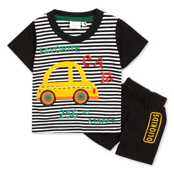 SUNSHINE SHORT & SHIRT CAR STRIPES BLACK 4Y