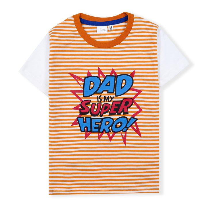 SUNSHINE KIDS SHORT AND SHIRT DAD SUPER HERO STRIPES ORANGE 4Y