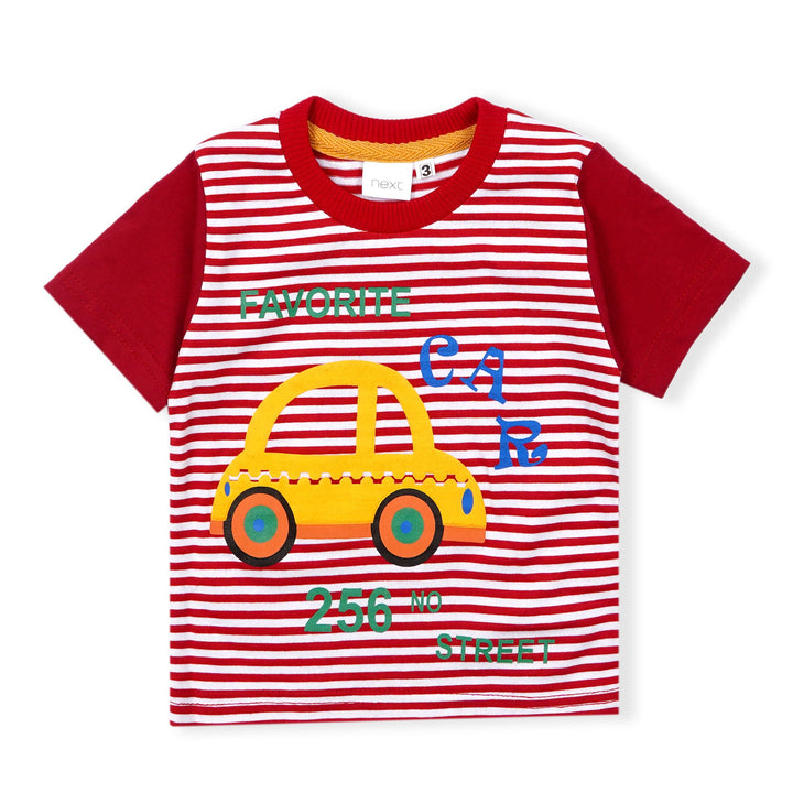 SUNSHINE KIDS SHORT AND SHIRT CAR STRIPES RED 4Y