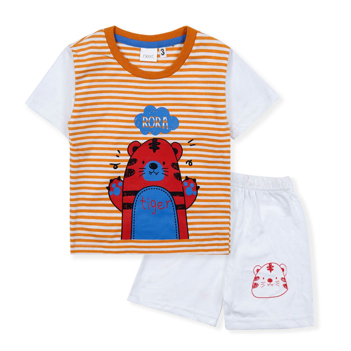 SUNSHINE KIDS SHORT AND SHIRT RORA STRIPES ORANGE 4Y