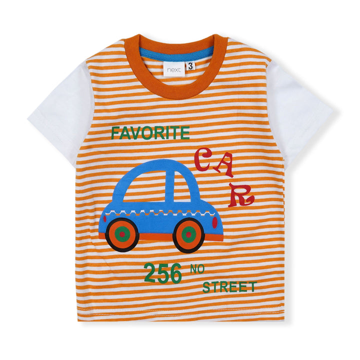 SUNSHINE KIDS SHORT AND SHIRT CAR STRIPES ORANGE 4Y