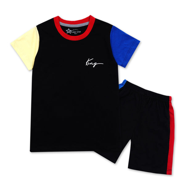 KIDS SHORT AND SHIRT KING BLACK- SUNSHINE 7-8 Y