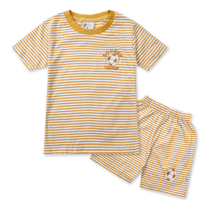 SUNSHINE SHORT & SHIRT FOOTBALL STRIPES MUSTARD (XL) 4-5Y