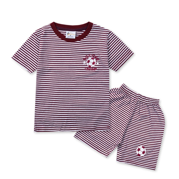 SUNSHINE SHORT & SHIRT FOOTBALL STRIPES MAROON (XL) 4-5Y