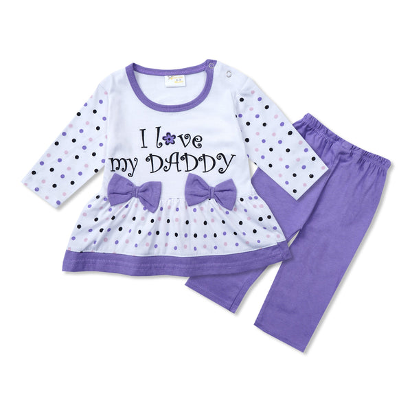 SUNSHINE GIRLS FROCK & PAJAMA SET I LOVE MY DADDY PURPLE 12-18M