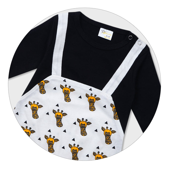 SUNSHINE KIDS DUNGAREE GIRAFFE WHITE & BLACK 12-18M