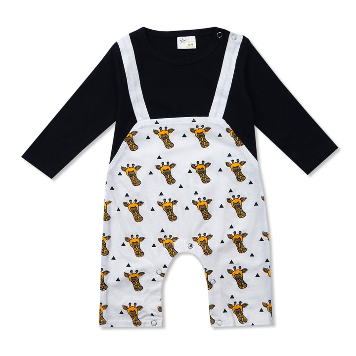 SUNSHINE KIDS DUNGAREE GIRAFFE WHITE & BLACK 12-18M