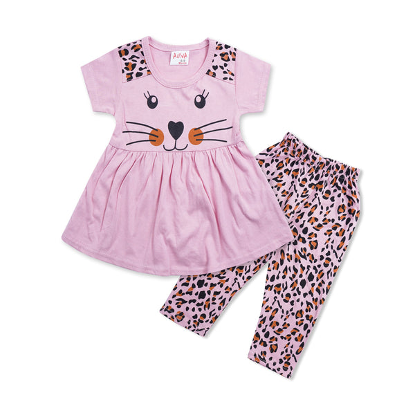SUNSHINE GIRLS FROCK & PAJAMA SET LEOPARD PEACH 12-18M