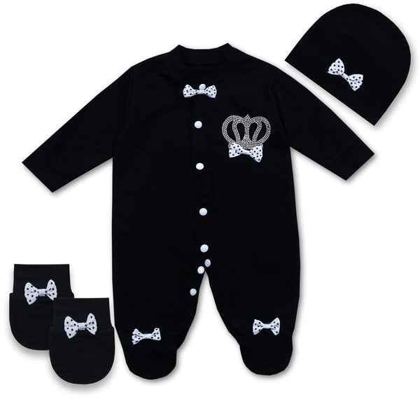 SUNSHINE BABY ROMPER FS PACK OF 3 CROWN BLACK 6-9M