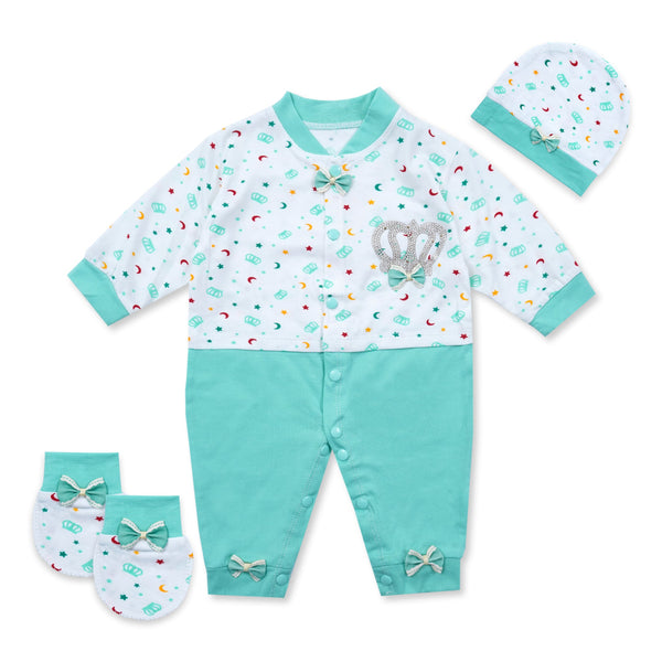 SUNSHINE BABY ROMPER FS PACK OF 3 CROWN MOON STARS SEA GREEN  6-9M